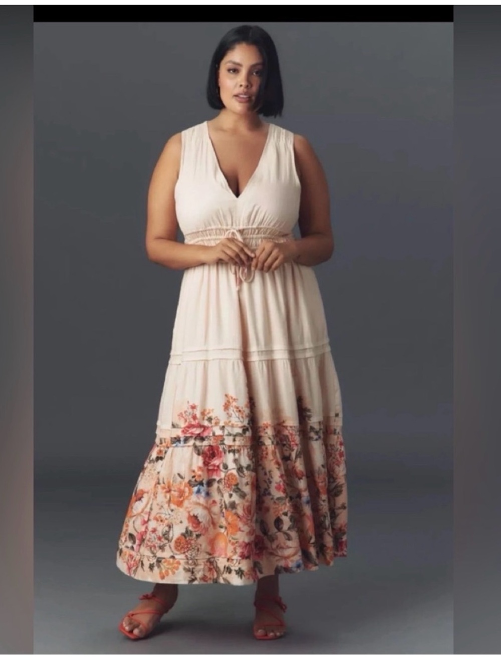 Anthropologie Somerset Maxi floral Dress: Linen TieEdition smocked waist pocket